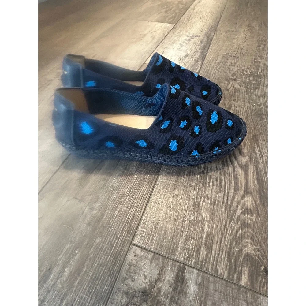 Cole Haan Women Navy Blue Leopard Print Espadrille‎ Flats Shoes Size 5B